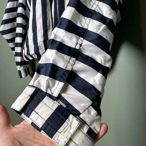 Zara Basics Women’s Striped Jacket w/ Neon‎ Drawstrings Size Small Navy/White - Picture 2 of 6